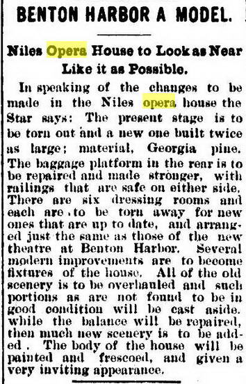 Niles Opera House - JULY 27 1900 ARTICLE IMPLIES STAR THEATRE MAY HAVE BEEN OLD OPERA HOUSE
